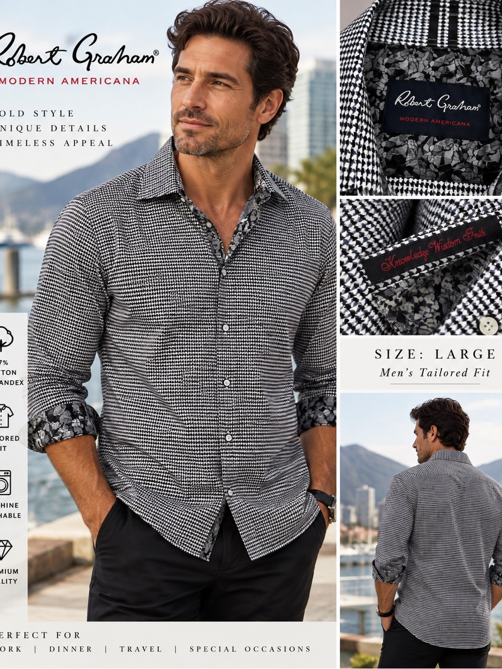 Robert Graham Modern Americana Tailored Fit Geometric Shirt – Men’s L